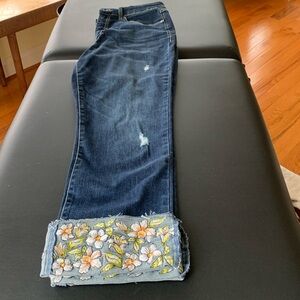 INC cropped embroidered jeans